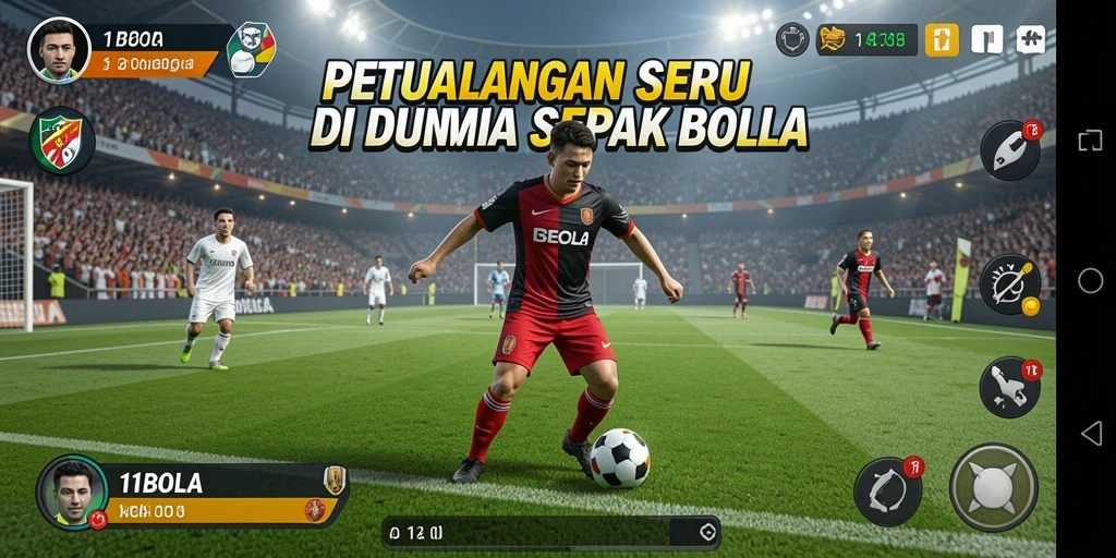 Tampilan gameplay 11BOLA saat menjelajahi dunia sepak bola.
