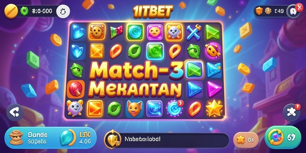 Menampilkan gameplay Match-3 yang memikat dan penuh warna.