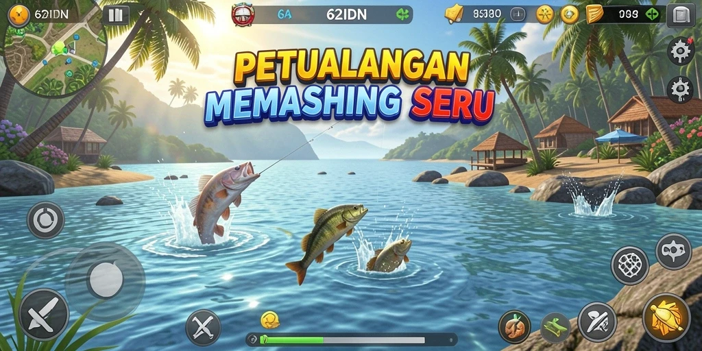Screenshot gameplay <strong>62IDN</strong> menampilkan pemandangan memancing yang indah dan menantang.