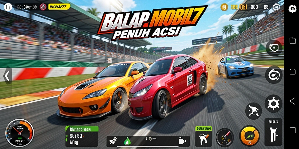 Tampilan gameplay balap mobil yang menegangkan di INOVA77.