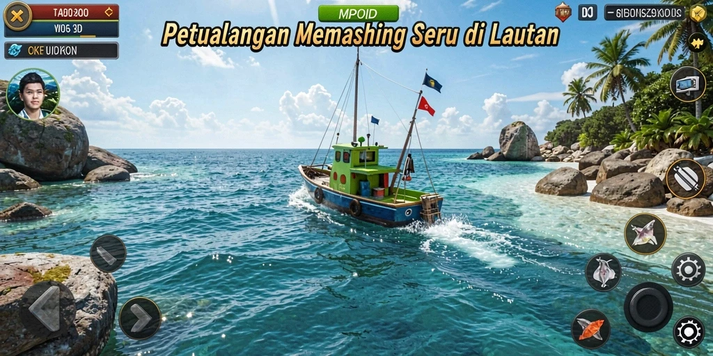 Layar gameplay MPOID menampilkan pengalaman memancing yang menakjubkan.
