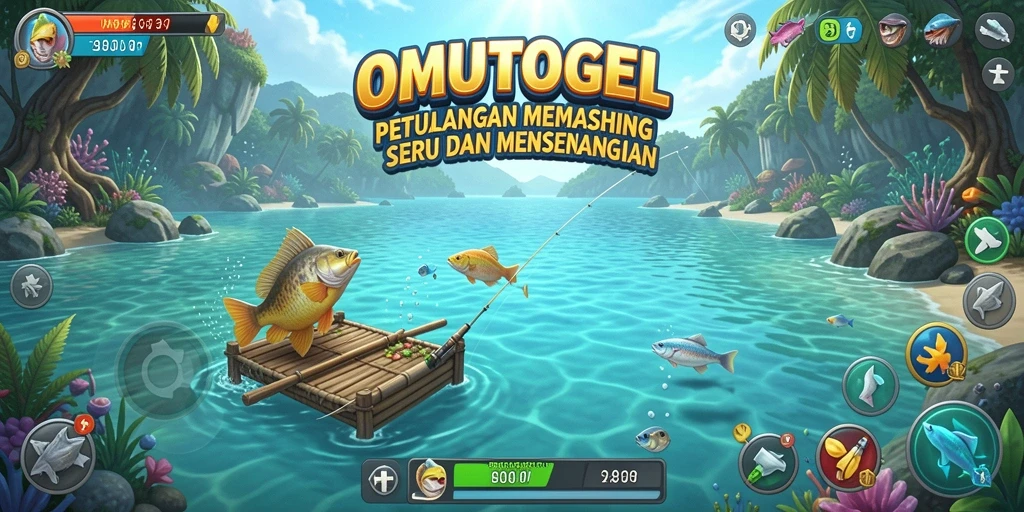 Tampilan gameplay OMUTOGEL yang menawan dengan aksi memancing yang seru.