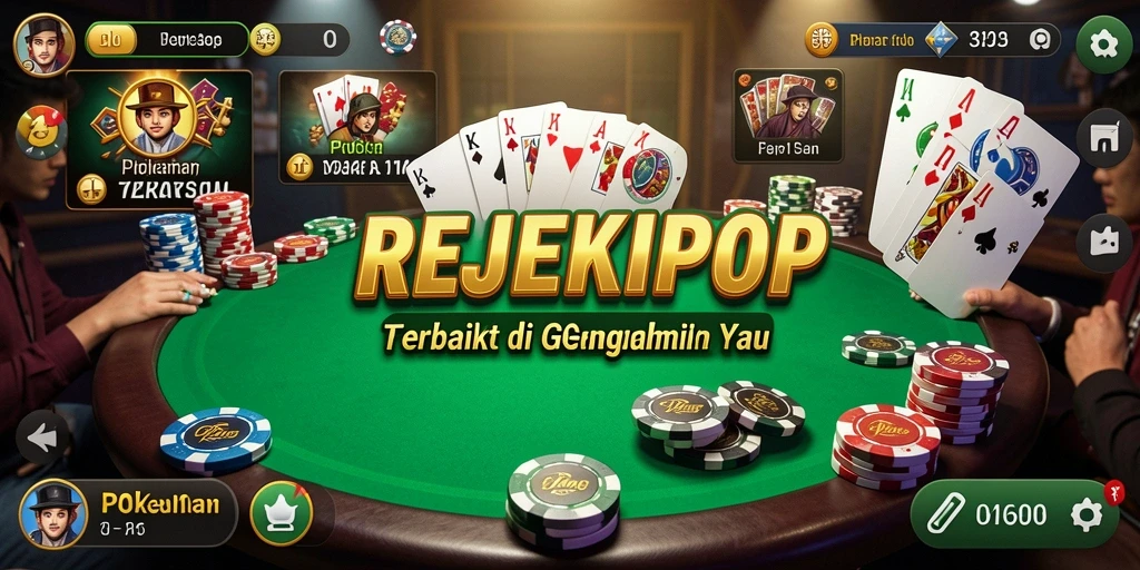 Tampilan gameplay menarik dari REJEKIPOP dengan suasana Poker yang menegangkan.