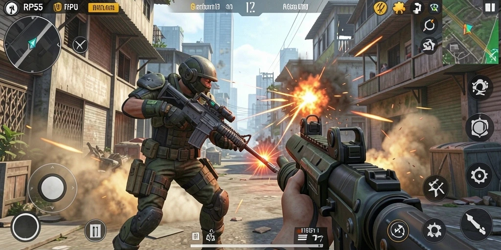 Tangkapan layar menampilkan pertempuran intens dalam game TPS.