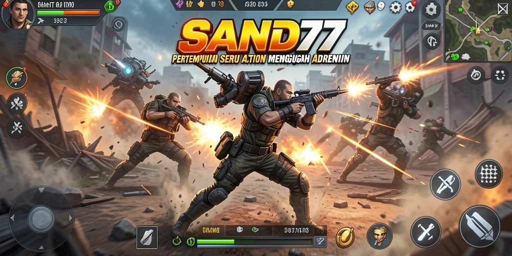 Gameplay seru di SAND77 dengan pertempuran adrenalin tinggi.