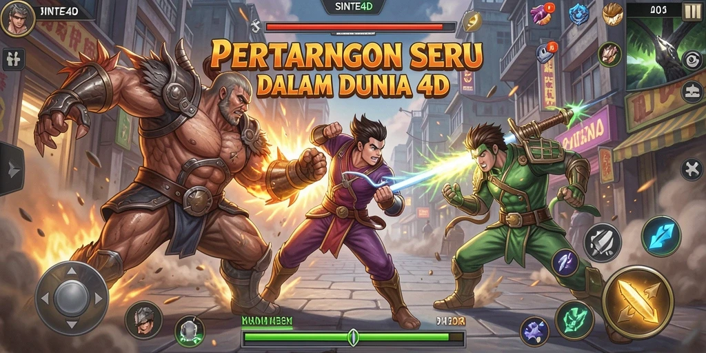 Screenshot gameplay SINTE4D menampilkan pertarungan yang intens dan memukau.