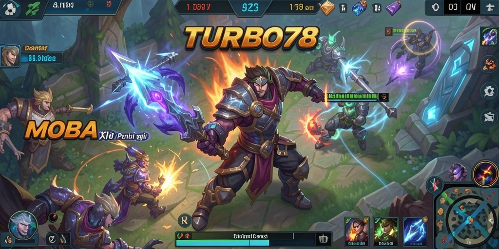 Tampilan gameplay seru dari TURBO78 yang memperlihatkan aksi pertempuran.