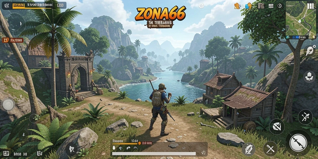 Screenshot ZONA66 menampilkan aksi eksplorasi dalam dunia terbuka.
